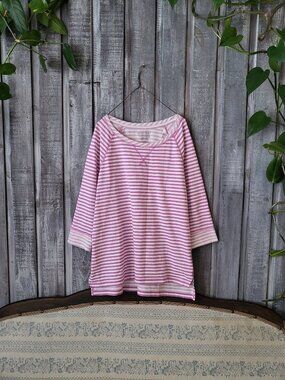 Ellen Tracy Striped Pullover Crewneck T-Shirt Cotton Pink White New Small
